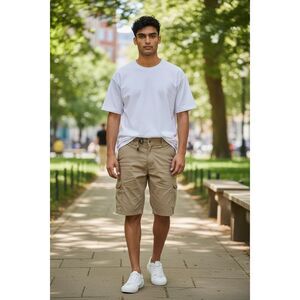prAna Stretch Zion Cargo Shorts Khaki Tan Men's 32W 12L Hiking Utility Gorpcore